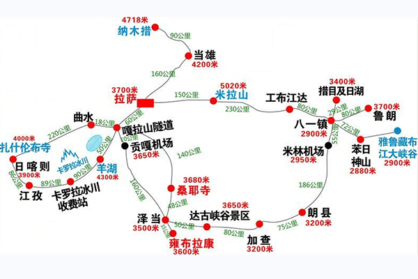 西藏景點線路圖