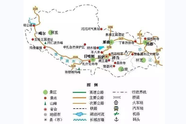 西藏旅游景點(diǎn)線路圖